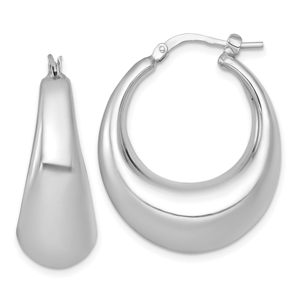 QE17924 Sterling Silver Rhodium-plated Polished 12mm Graduated Puffed Hoop Earrings