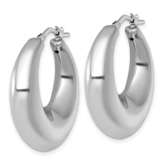 QE17925 Sterling Silver Rhodium-plated Polished 8mm Graduated Puffed Hoop Earrings