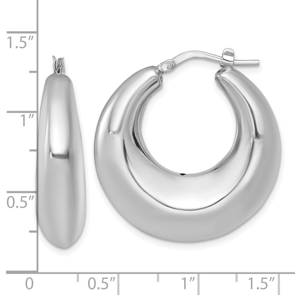 QE17925 Sterling Silver Rhodium-plated Polished 8mm Graduated Puffed Hoop Earrings