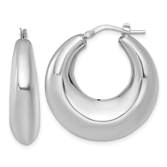 QE17925 Sterling Silver Rhodium-plated Polished 8mm Graduated Puffed Hoop Earrings