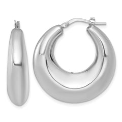 QE17925 Sterling Silver Rhodium-plated Polished 8mm Graduated Puffed Hoop Earrings