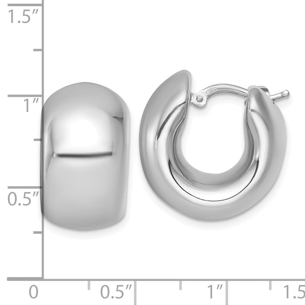 QE17926 Sterling Silver Rhodium-plated Polished 12.00mm x 20mm Hollow Hoop Earrings