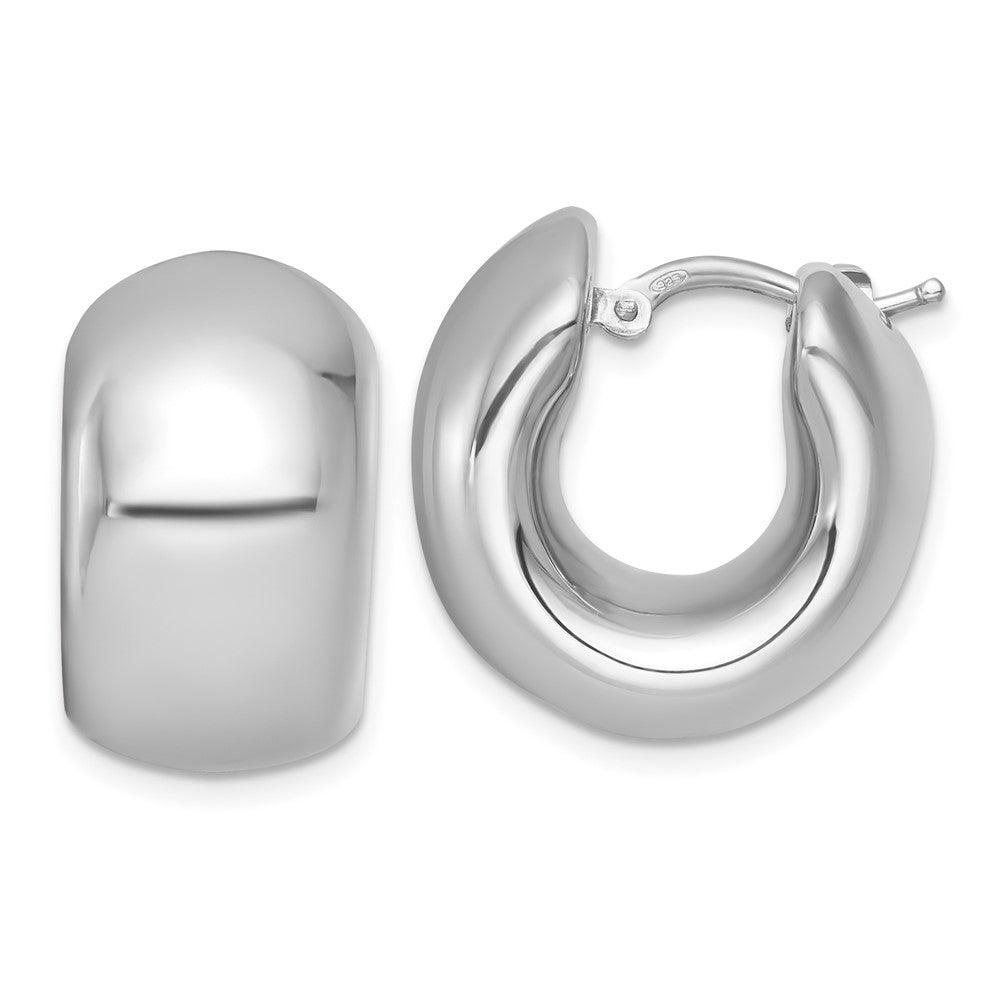 QE17926 Sterling Silver Rhodium-plated Polished 12.00mm x 20mm Hollow Hoop Earrings