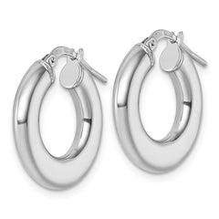 QE17927 Sterling Silver Rhodium-plated Polished 3.0 x 20mm Flat Tapered Tube Hoop Earrings