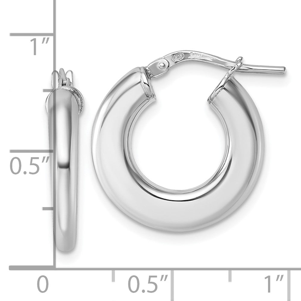 QE17927 Sterling Silver Rhodium-plated Polished 3.0 x 20mm Flat Tapered Tube Hoop Earrings