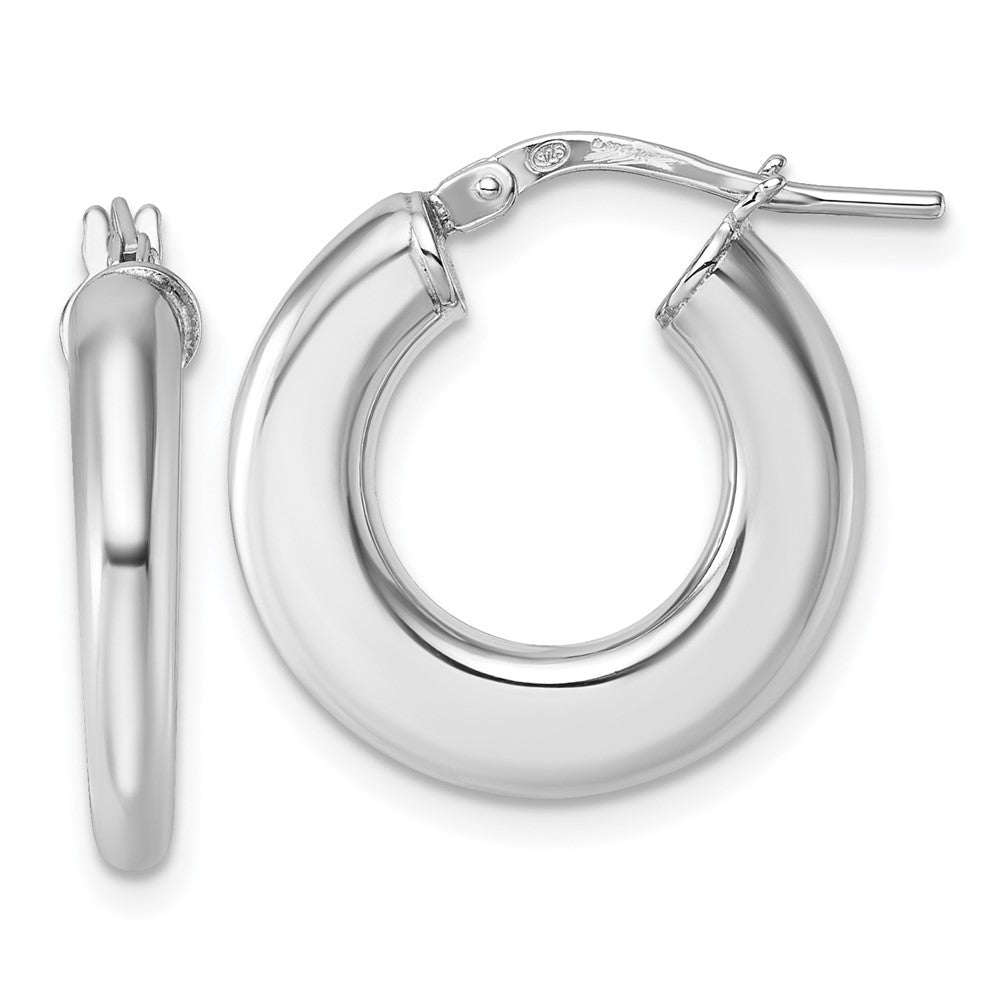 QE17927 Sterling Silver Rhodium-plated Polished 3.0 x 20mm Flat Tapered Tube Hoop Earrings