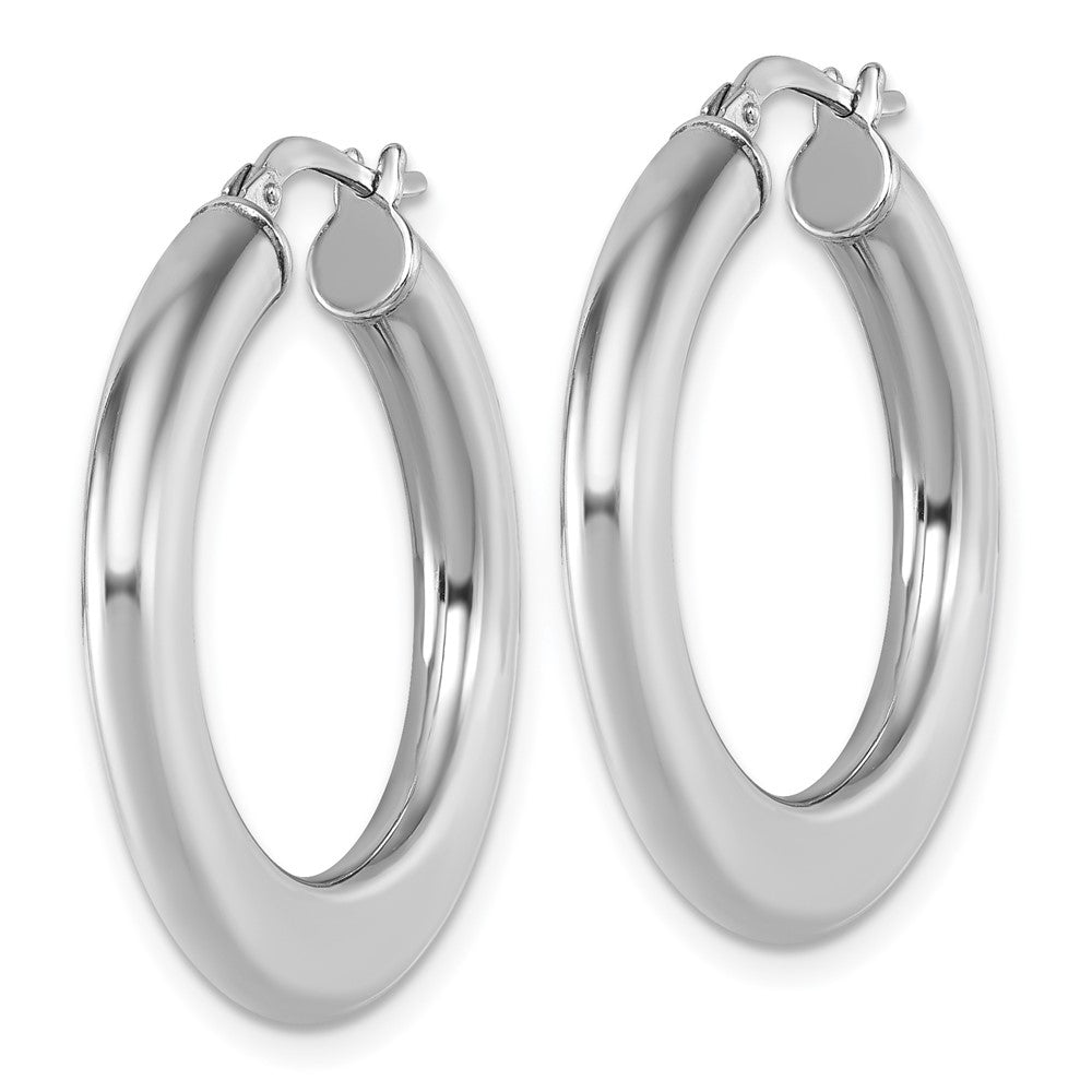 QE17928 Sterling Silver Rhodium-plated Polished 3.0 x 28mm Flat Tapered Tube Hoop Earrings