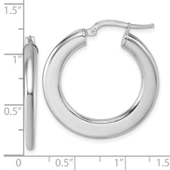QE17928 Sterling Silver Rhodium-plated Polished 3.0 x 28mm Flat Tapered Tube Hoop Earrings