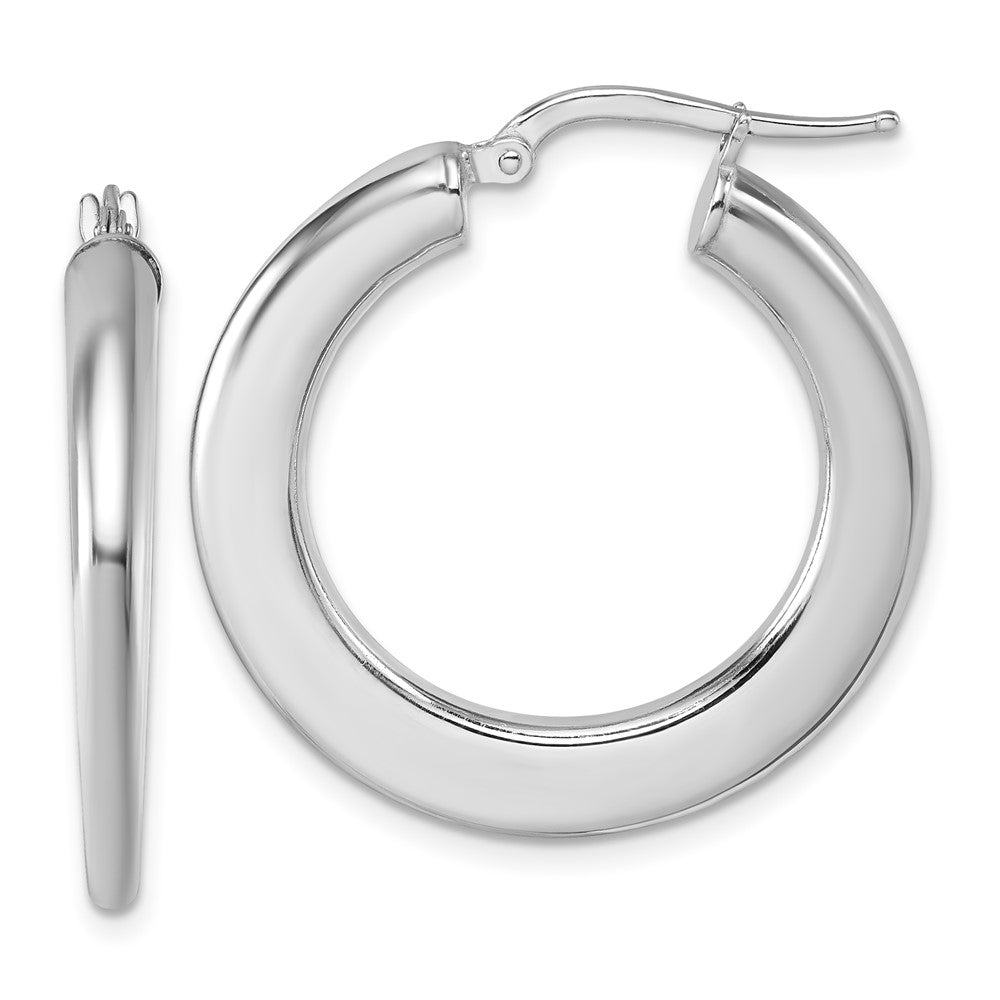 QE17928 Sterling Silver Rhodium-plated Polished 3.0 x 28mm Flat Tapered Tube Hoop Earrings