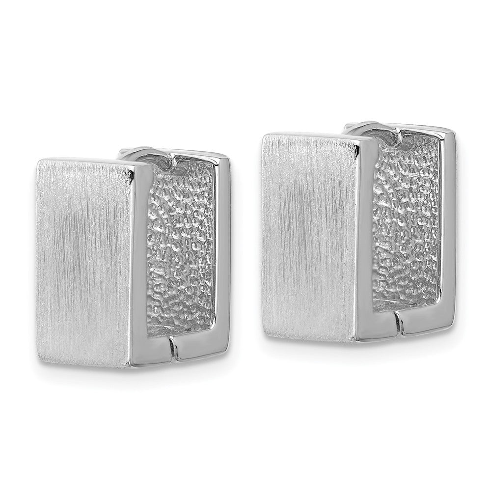 QE17929 Sterling Silver Rhodium-plated Brushed 8mm Square Hinged Hoop Earrings
