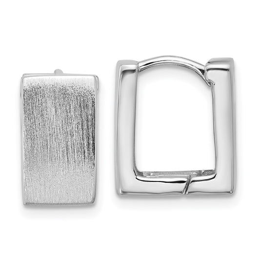 QE17929 Sterling Silver Rhodium-plated Brushed 8mm Square Hinged Hoop Earrings