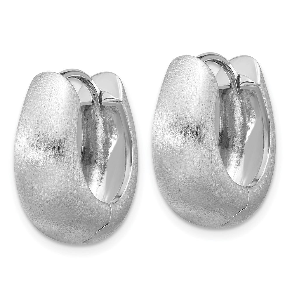 QE17933 Sterling Silver Rhodium-plated Brushed Tapered Hinged Hoop Earrings