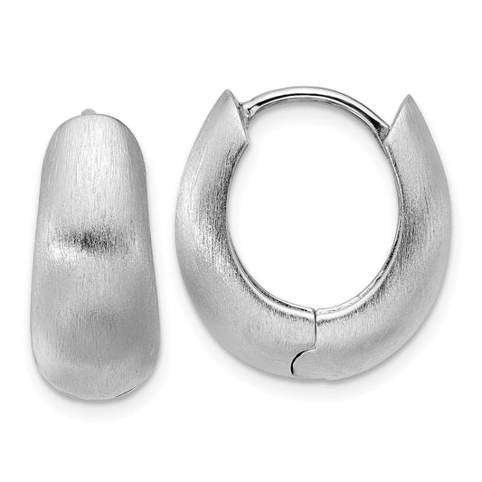 QE17933 Sterling Silver Rhodium-plated Brushed Tapered Hinged Hoop Earrings