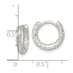 QE17934 Sterling Silver Polished CZ Round Hinged Hoop Earrings
