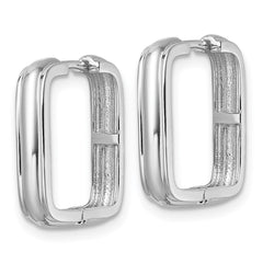 QE17937 Sterling Silver Rhodium-plated Polished And Grooved 3.5mm x 17mm Square Hinged Hoop Earrings