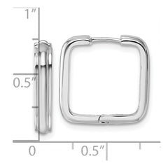 QE17937 Sterling Silver Rhodium-plated Polished And Grooved 3.5mm x 17mm Square Hinged Hoop Earrings