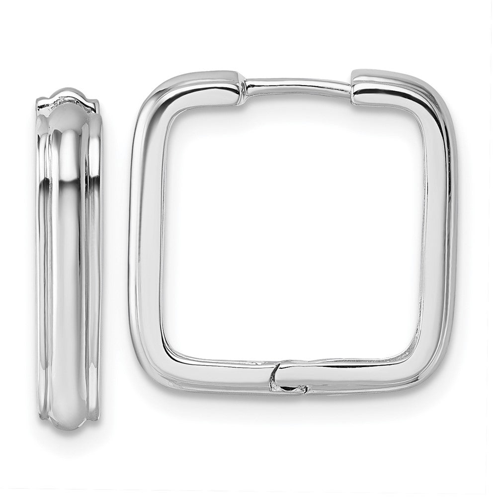 QE17937 Sterling Silver Rhodium-plated Polished And Grooved 3.5mm x 17mm Square Hinged Hoop Earrings