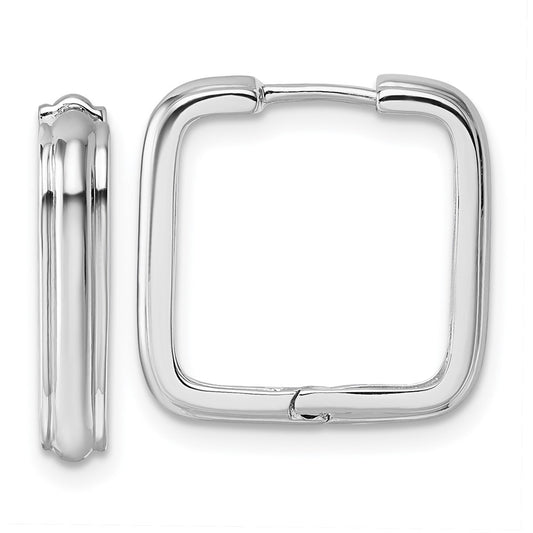 QE17937 Sterling Silver Rhodium-plated Polished And Grooved 3.5mm x 17mm Square Hinged Hoop Earrings