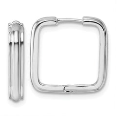 QE17937 Sterling Silver Rhodium-plated Polished And Grooved 3.5mm x 17mm Square Hinged Hoop Earrings