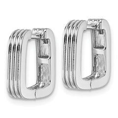 QE17938 Sterling Silver Rhodium-plated Polished And Grooved 3.5mm x 14mm Square Hinged Hoop Earrings
