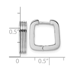 QE17938 Sterling Silver Rhodium-plated Polished And Grooved 3.5mm x 14mm Square Hinged Hoop Earrings