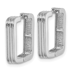 QE17939 Sterling Silver Rhodium-plated Polished And Grooved 3.5mm x 17mm Square Hinged Hoop Earrings