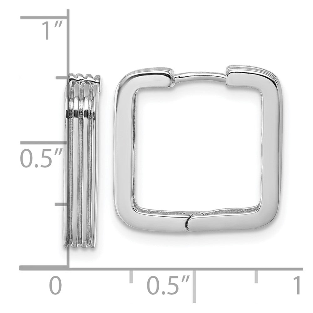 QE17939 Sterling Silver Rhodium-plated Polished And Grooved 3.5mm x 17mm Square Hinged Hoop Earrings