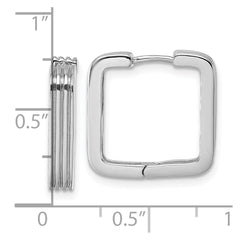QE17939 Sterling Silver Rhodium-plated Polished And Grooved 3.5mm x 17mm Square Hinged Hoop Earrings