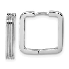 QE17939 Sterling Silver Rhodium-plated Polished And Grooved 3.5mm x 17mm Square Hinged Hoop Earrings