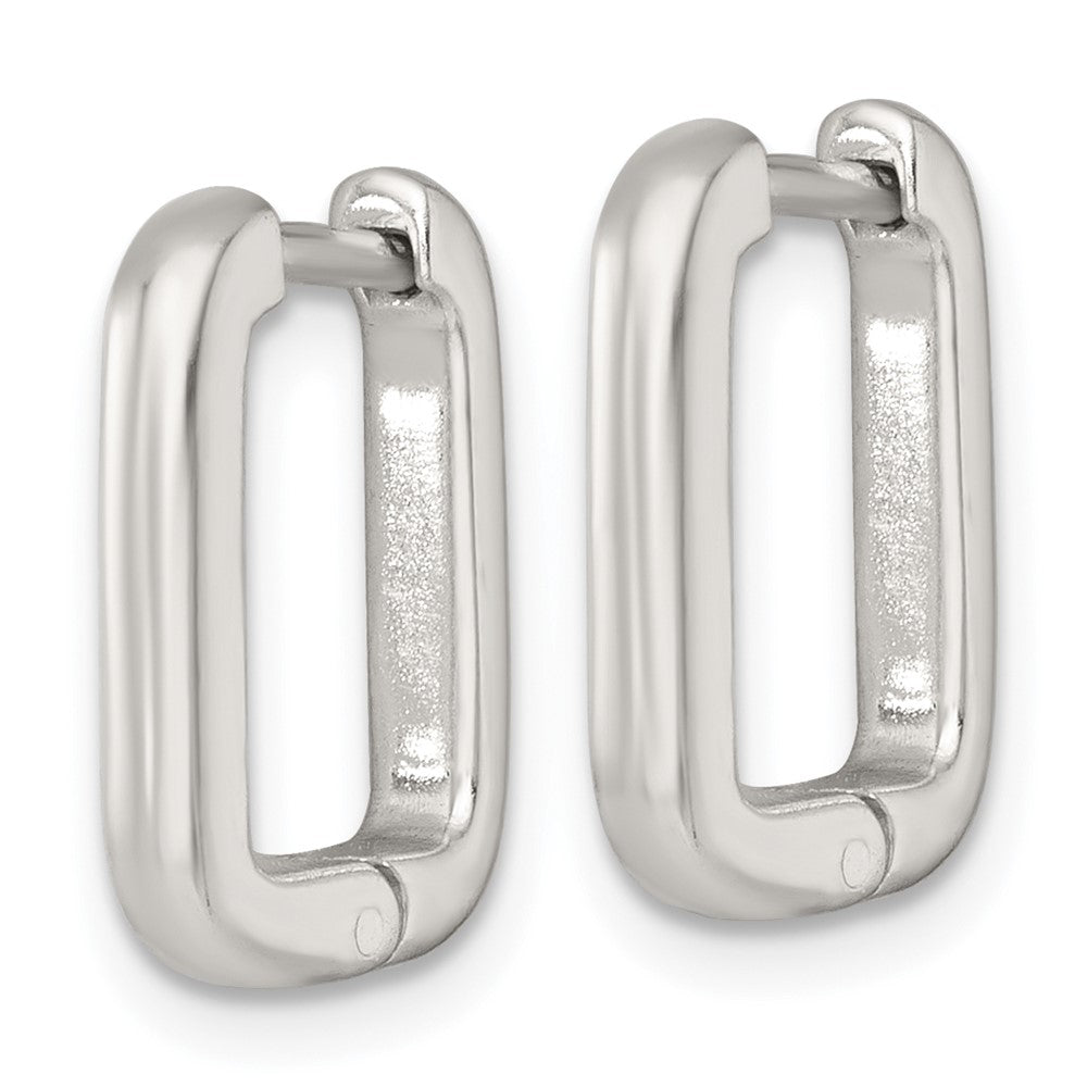 QE17940 Sterling Silver Polished 2.5mm x 12mm Rectangular Hinged Hoop Earrings