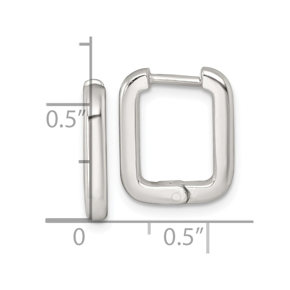 QE17940 Sterling Silver Polished 2.5mm x 12mm Rectangular Hinged Hoop Earrings