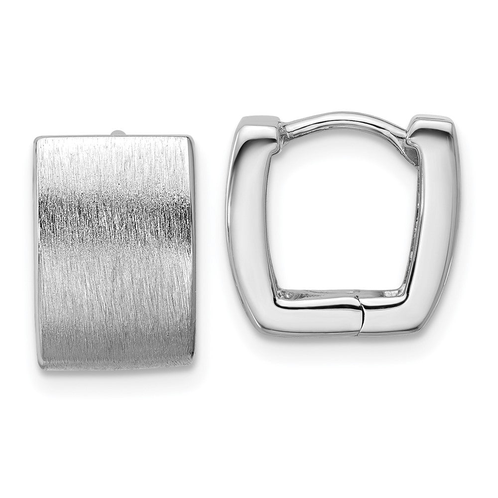 QE17941 Sterling Silver Rhodium-plated Brushed 8.5mm x 12mm Square Hinged Hoop Earrings