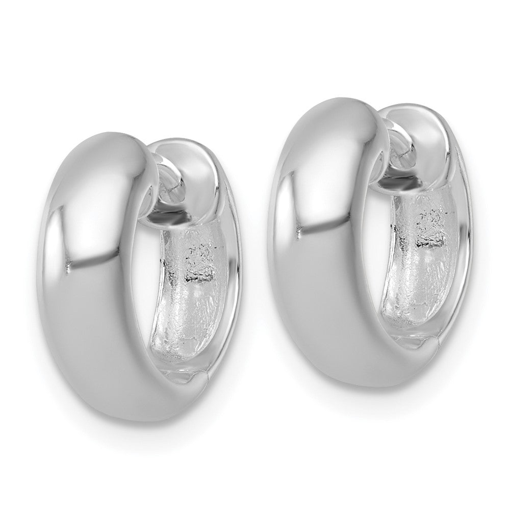QE17943 Sterling Silver Rhodium-plated Polished 5.00 x 14mm Round Hinged Hoop Earrings