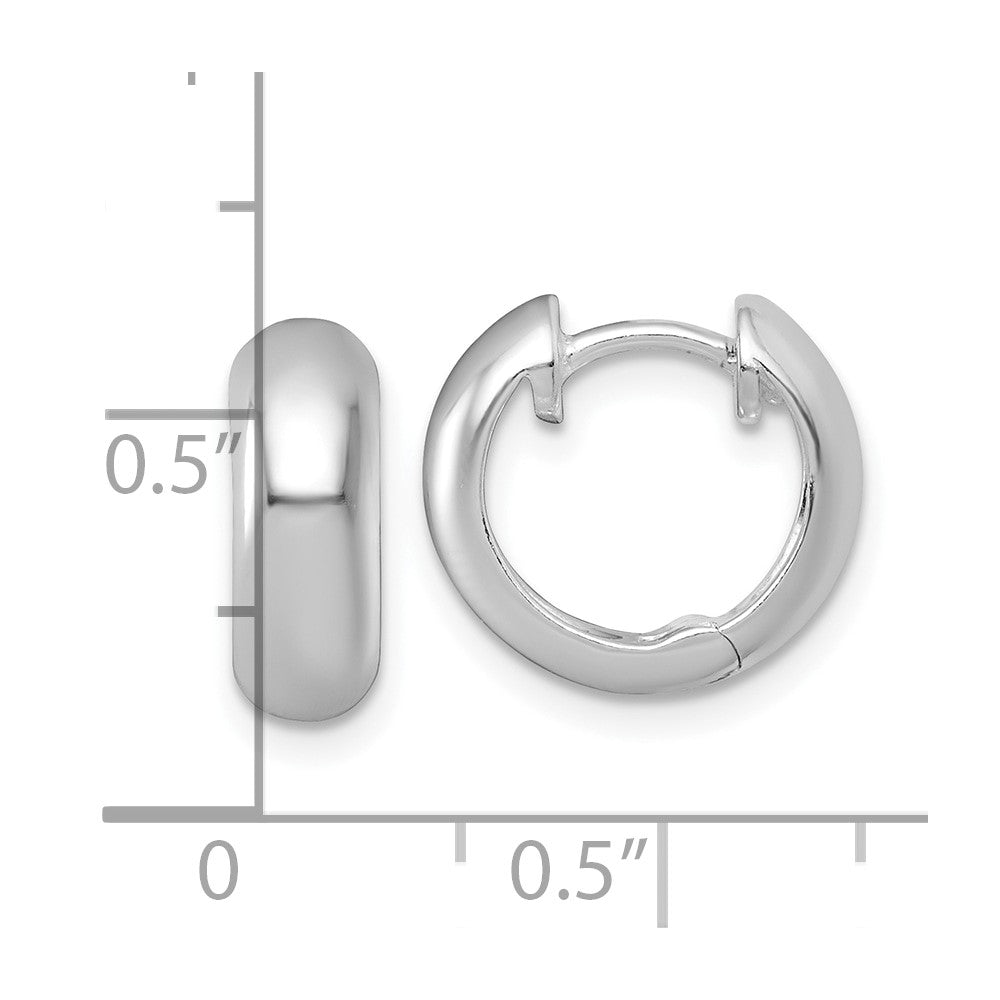 QE17943 Sterling Silver Rhodium-plated Polished 5.00 x 14mm Round Hinged Hoop Earrings
