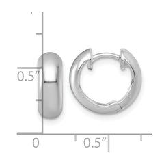 QE17943 Sterling Silver Rhodium-plated Polished 5.00 x 14mm Round Hinged Hoop Earrings