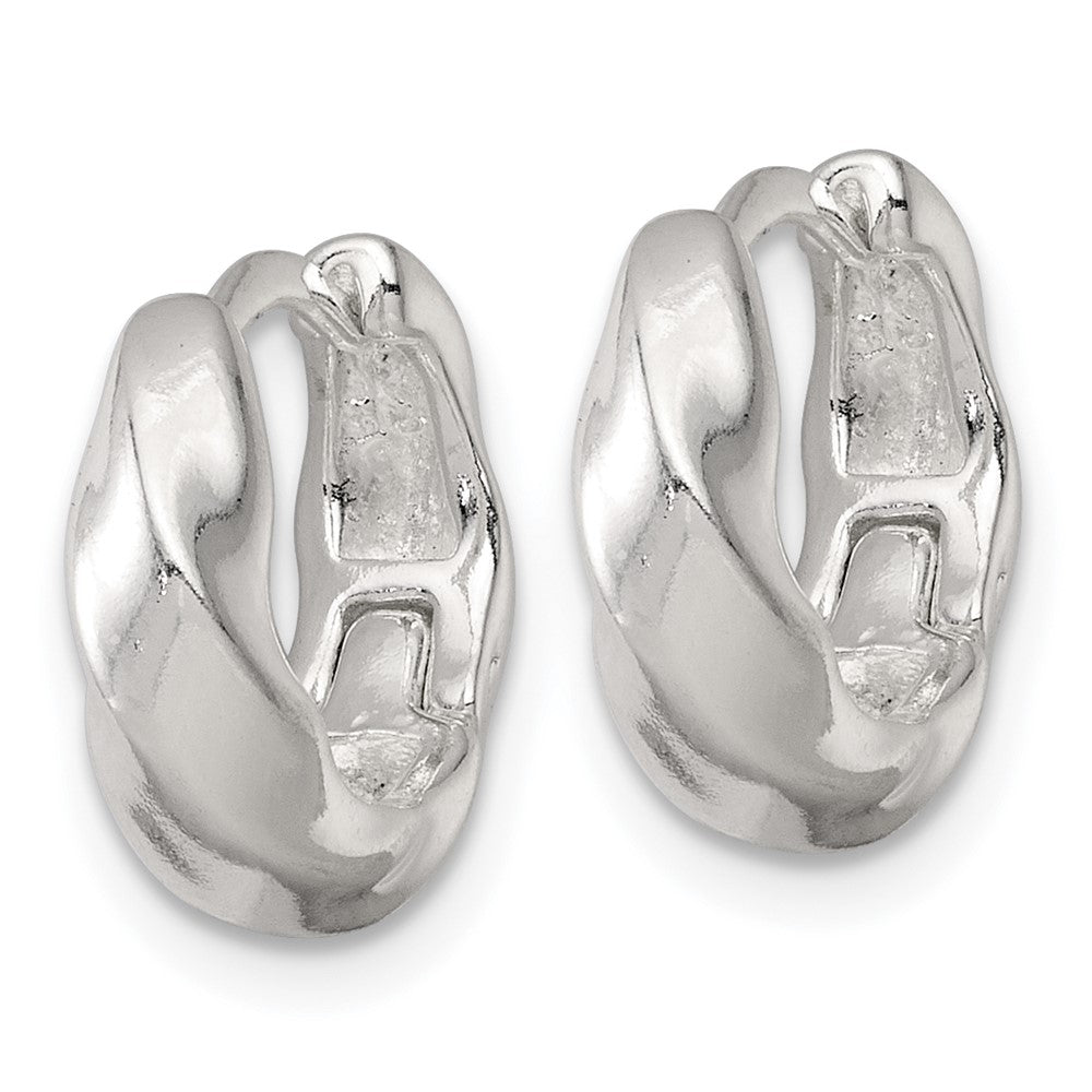 QE17945 Sterling Silver Polished Twisted Tapered Round Hinged Hoop Earrings