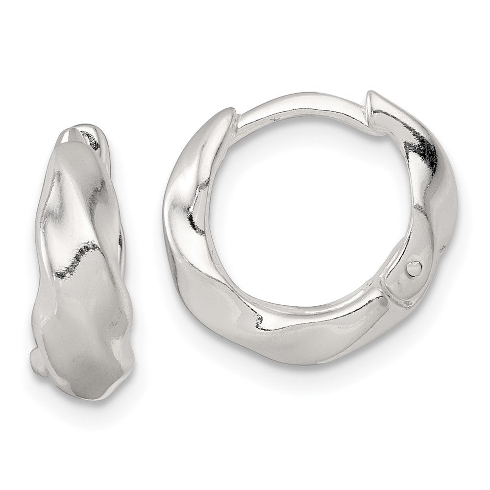QE17945 Sterling Silver Polished Twisted Tapered Round Hinged Hoop Earrings