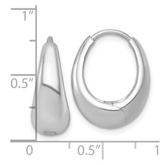 QE17947 Sterling Silver Rhodium-plated Polished Tapered Oval Hinged Hoop Earrings