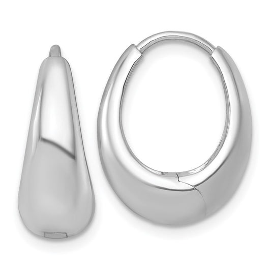 QE17947 Sterling Silver Rhodium-plated Polished Tapered Oval Hinged Hoop Earrings