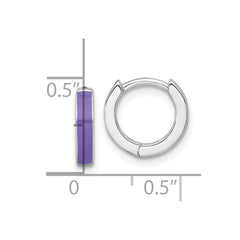 QE17949 Sterling Silver Rhodium-plated Polished Purple Enameled Hinged Round Hoop Earrings