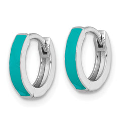 QE17950 Sterling Silver Rhodium-plated Polished Teal Enameled Hinged Round Hoop Earrings