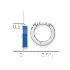 QE17951 Sterling Silver Rhodium-plated Polished Blue Enameled Hinged Round Hoop Earrings