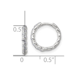 QE17953 Sterling Silver Polished and Twisted 2.2mm x 12mm CZ Hinged Round Hoop Earrings