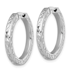 QE17956 Sterling Silver Rhodium-plated Polished Diamond-cut 3x25mm with Safety Lock Hinged Square Tube Hoop Earrings