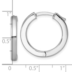 QE17958 Sterling Silver Rhodium-plated Polished 3x23mm Hinged Square Tube Hoop Earrings