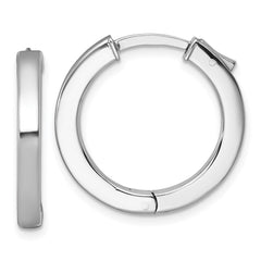 QE17958 Sterling Silver Rhodium-plated Polished 3x23mm Hinged Square Tube Hoop Earrings