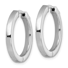 QE17959 Sterling Silver Rhodium-plated Polished 3x25mm Hinged Square Tube Hoop Earrings