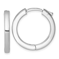 QE17959 Sterling Silver Rhodium-plated Polished 3x25mm Hinged Square Tube Hoop Earrings