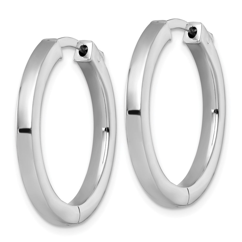 QE17960 Sterling Silver Rhodium-plated Polished 3x28mm Hinged Square Tube Hoop Earrings