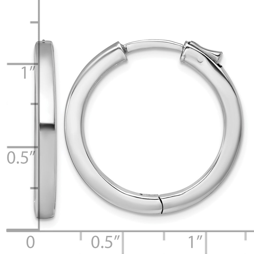 QE17960 Sterling Silver Rhodium-plated Polished 3x28mm Hinged Square Tube Hoop Earrings
